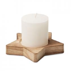 Porta velas de madera con vela de vainilla Lotus