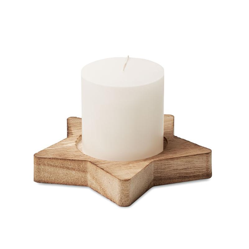 Porta velas de madera con vela de vainilla Lotus
