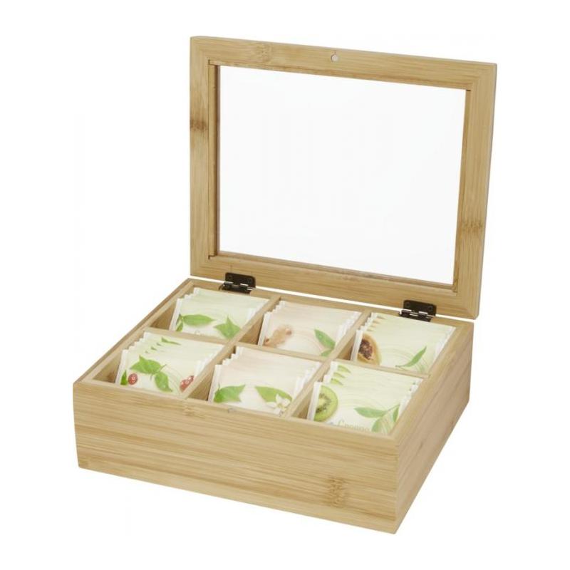 Caja madera bambou con 4 compartimentos con tapa cristal