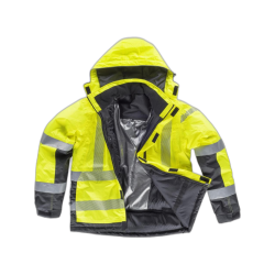 Parka combinada con alta visibilidad y con cintas reflectantes discontinuas