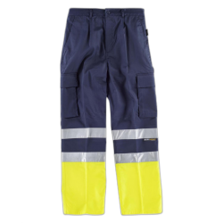 Pantalón bicolor, con dos cintas de alta visibilidad y cintura elástica