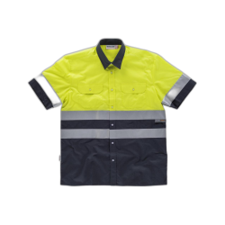 Camisa manga corta combinada con 2 bolsos de pecho y con cintas reflectantes WORKTEAM C3811