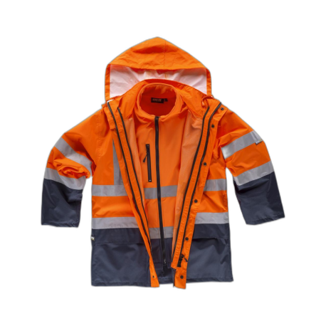 Parka 4 en 1 alta visibilidad con softshell: chaleco desmontable e impermeable WORKTEAM C3745