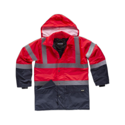 Parka combinada rojo alta visibilidad con cintas reflectantes