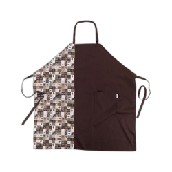 Delantal con peto y un bolsillo, bicolor, estampado café