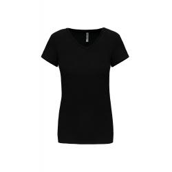 Camiseta con elastano y cuello de pico para mujer