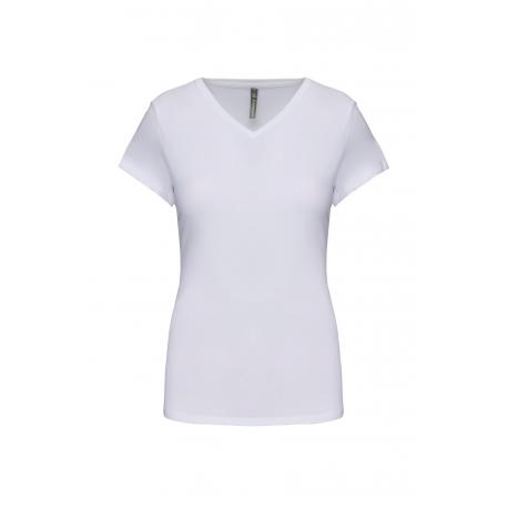 Camiseta con elastano y cuello de pico para mujer