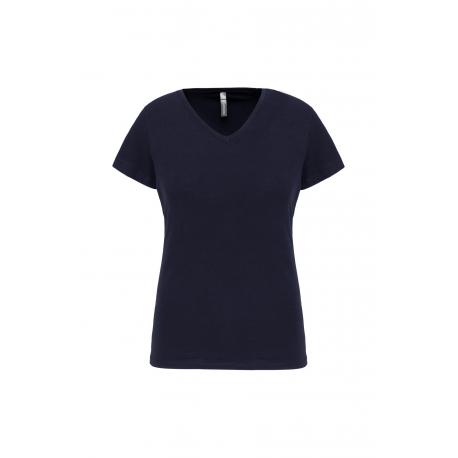 Camiseta con elastano y cuello de pico para mujer