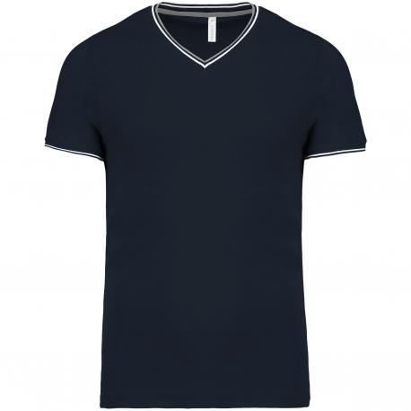 Camiseta punto piqué con cuello de pico de hombre