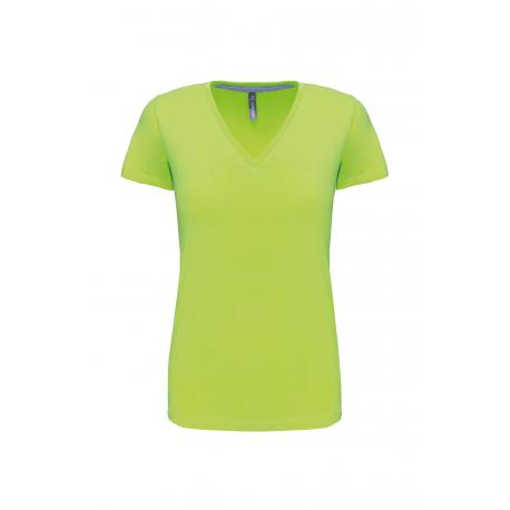 Camiseta de manga cota y cuello de pico mujer