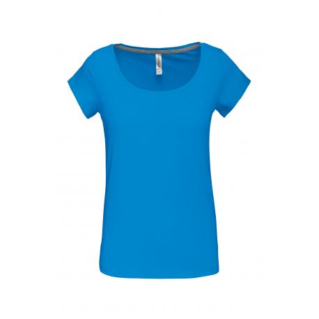 Camiseta de algodón con cuello de barco para mujer