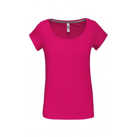 Camiseta de algodón con cuello de barco para mujer