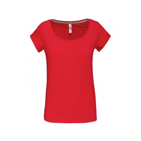 Camiseta de algodón con cuello de barco para mujer