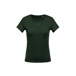Camiseta con cuello de pico con canalé de mujer