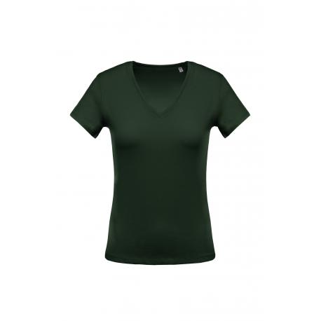 Camiseta con cuello de pico con canalé de mujer