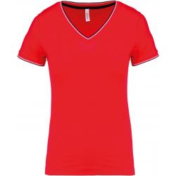Camiseta de punto piqué con cuello de pico de mujer