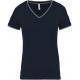 Camiseta de punto piqué y cuello de pico para mujer Ref.TTK394-AZUL MARINO/GRIS CLARO/BLANCO