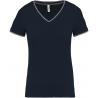 Camiseta de punto piqué y cuello de pico para mujer