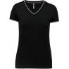 Camiseta de punto piqué y cuello de pico para mujer