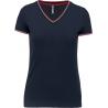 Camiseta de punto piqué y cuello de pico para mujer