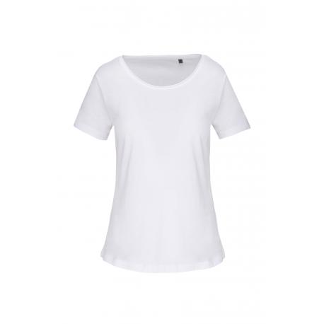 Camiseta corta orgánica cuello sin costuras mujer