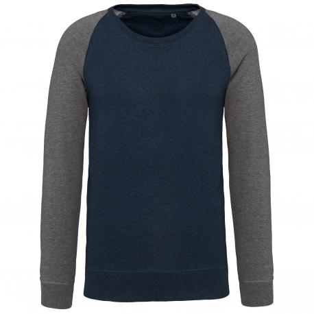 Sudadera bicolor algodón orgánico cuello redondo mangas raglan hombre