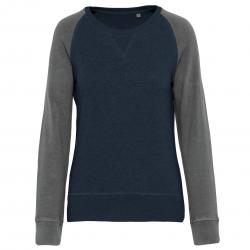 Sudadera bi-color algodón orgánico cuello redondo mangas raglan para mujer