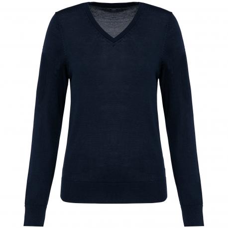 Jersey lana merina cuello de pico mujer