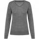 Jersey lana merina cuello de pico mujer Ref.TTPK911-BREZO GRIS