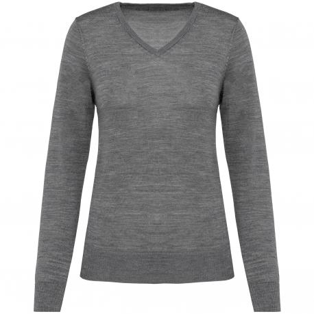 Jersey lana merina cuello de pico mujer