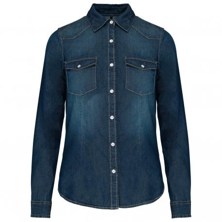 Camisa denim manga larga mujer