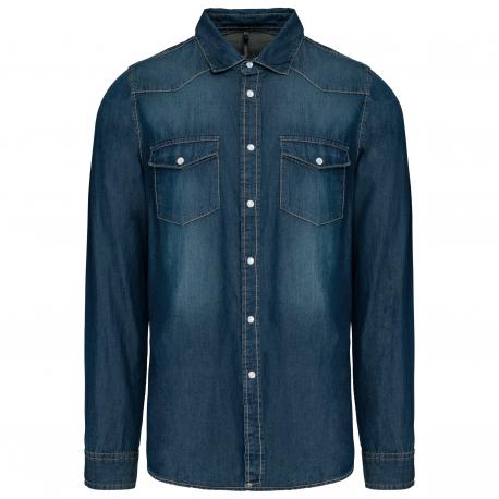 Camisa denim manga larga hombre