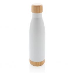 Botella acero inoxidable al vacío con tapa y fondo de bambú