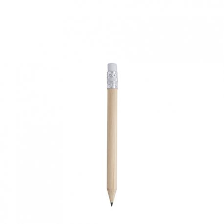 Mini lápiz de madera en acabado natural con goma MATA