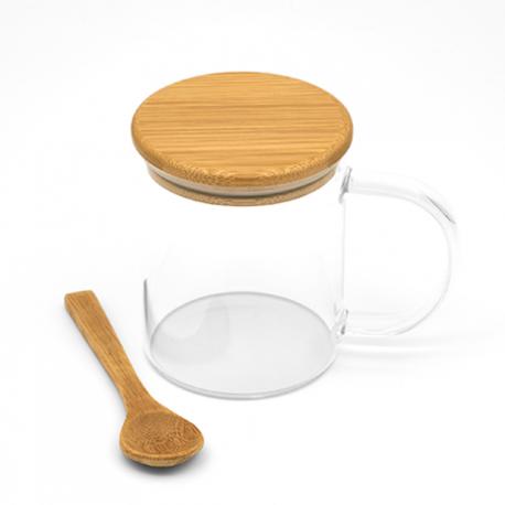 Taza de cristal/bambú con tapa y cuchara Coco 420ml