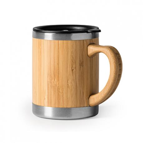 Taza de acero inoxidable con doble pared y exterior en bambú natural PANA