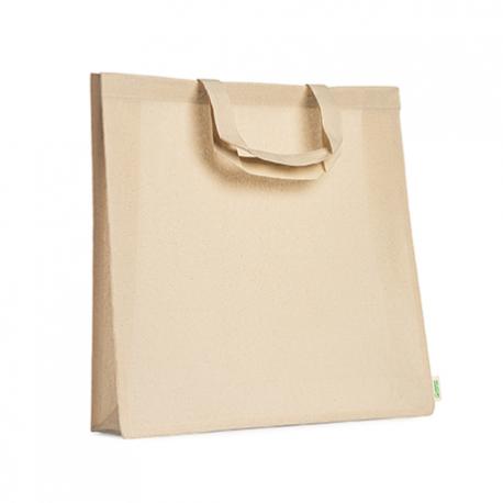 Bolsa 100% algodón orgánico de 120 g/m² con fuelle y asas cortas reforzadas de 35 cm NARBONA