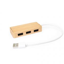 Puerto USB con cuerpo de bambú natural y cable en blanco NEPTUNE