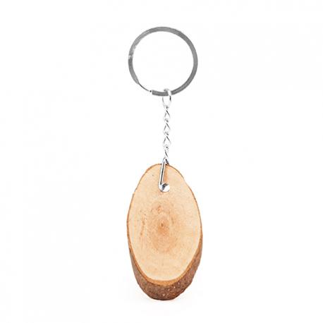 Llavero de corte de madera natural con anilla metálica BUDAN