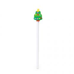 Lápiz de madera blanco y redondo con goma disponible en tres diseños navideños NUSS
