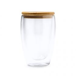 Vaso de doble pared realizado en cristal borosilicato con tapa de bambú VERTUS