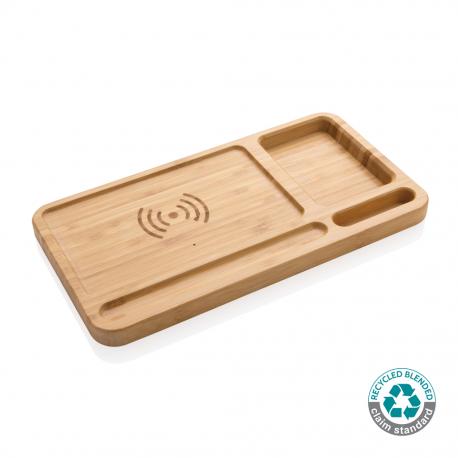 Organizador de escritorio y cargador 10W de bambú