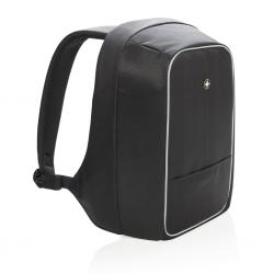 Mochila antirrobo Komplete de poliester 300D, con toma USB exterior.  Bolsillo en lateral con protección RFID.