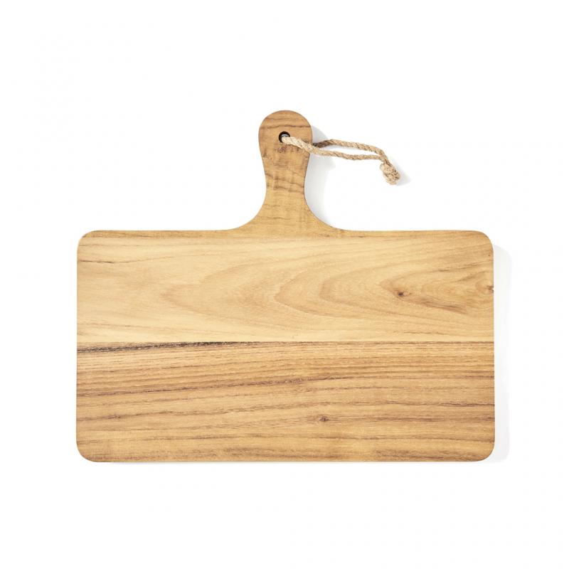 TABLA DE MADERA TECA RECTANGULAR CON AGARRADERA PARA PICAR/SERVIR