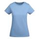 Camiseta de mujer entallada de manga corta en algodón orgánico certificado OCS BREDA WOMAN Ref.RCA6699-CELESTE