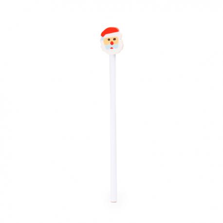 Lápiz de madera blanco y redondo con goma disponible en tres diseños navideños NUSS