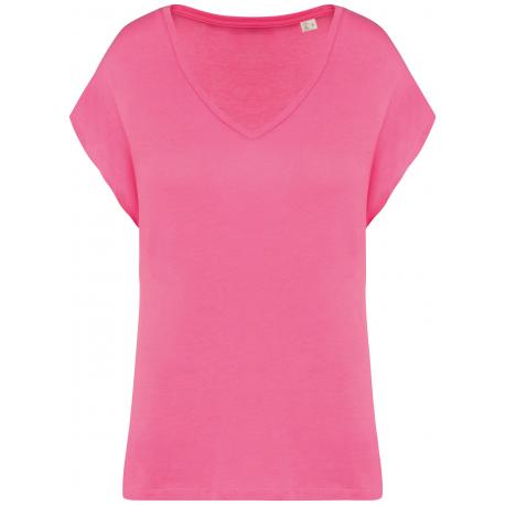 Camiseta ecorresponsable holgada con cuello de pico mujer