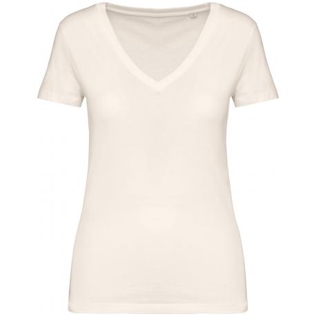 Camiseta ecorresponsable cuello de pico mujer