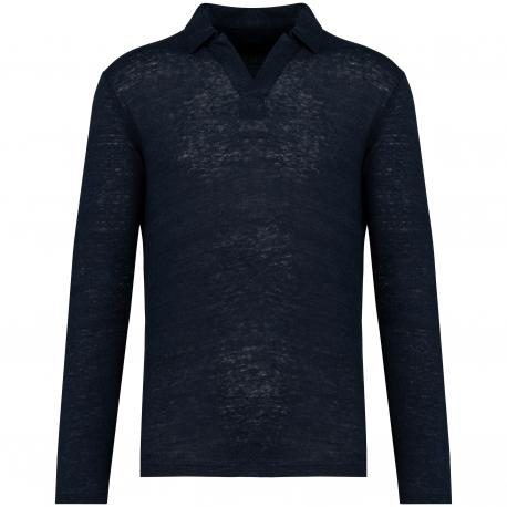 Polo manga larga de lino hombre
