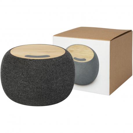 Altavoz de bambú/RPET bluetooth® y base de carga inalámbrica Ecofiber